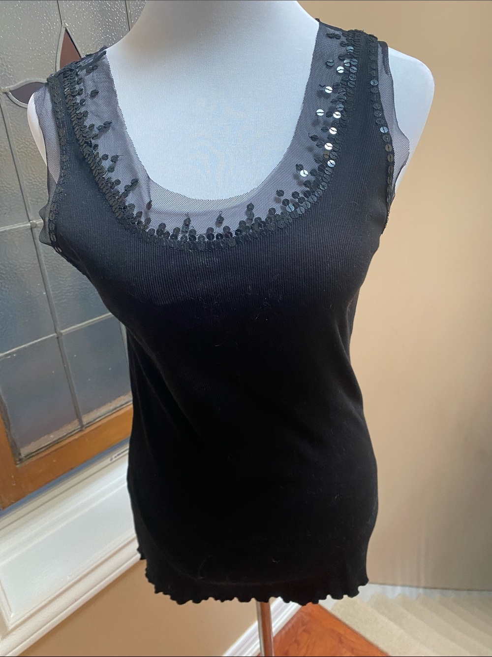 Women's Black Sequin Trim Tank Top